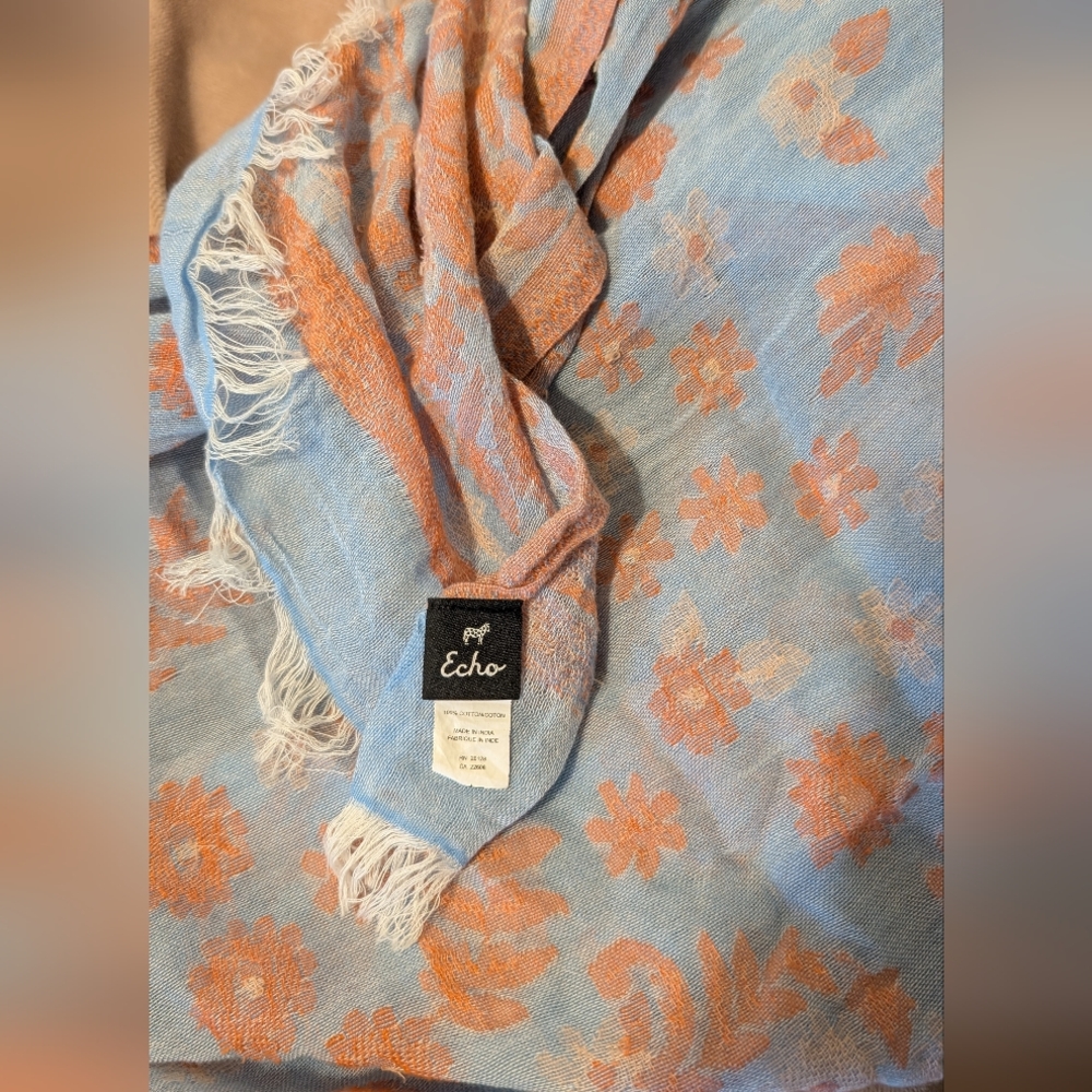Echo Floral Pattern Light Blue & Peach Scarf